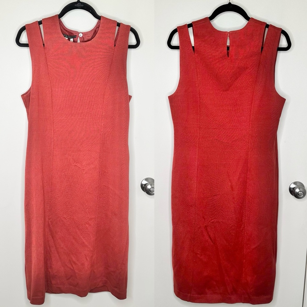 Peruvian Connection Burnt Orange Pima Cotton Split Shoulder Midi Dress